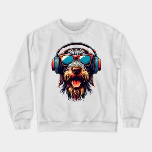 Wirehaired Pointing Griffon Smiling DJ in Japanese Art Crewneck Sweatshirt